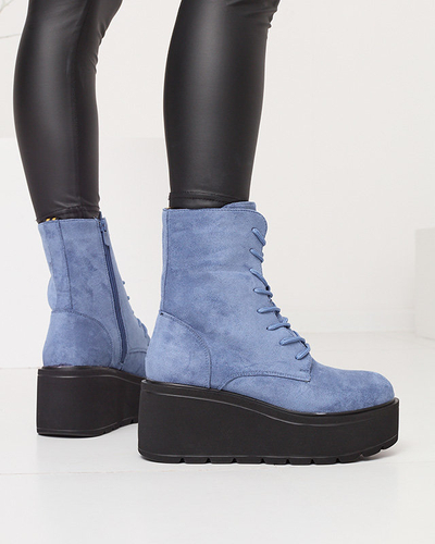 Modré čižmy na platforme Jeanne - Obuv