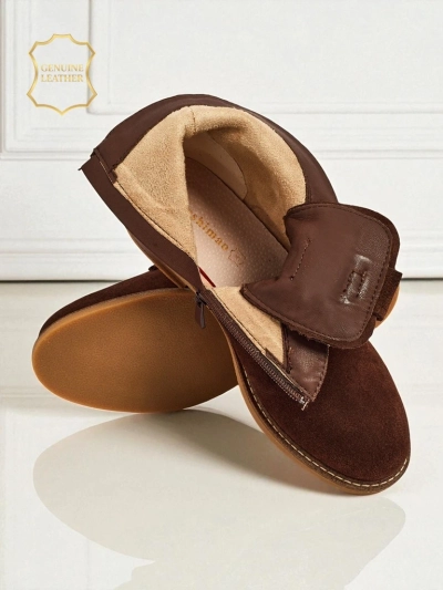 Aurelia Rjavi Semiš Gležnarji s Krznom Odprti Elegantni 2,5cm