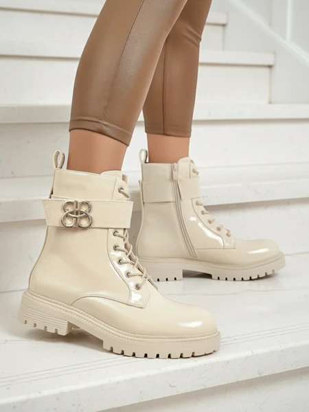 Bežni gležnarji Ariadne iz ekološkega usnja z zadrgo, okrogla konica stilski