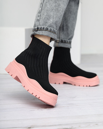 OUTLET Športové čierno-ružové dámske čižmy na plochom podpätku Yorika - Obuv