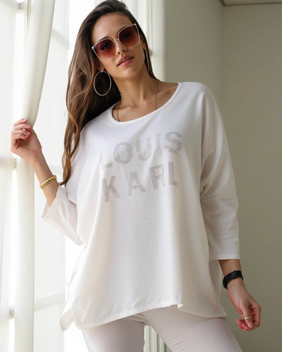 Royalfashion Dámska viskózová blúzka s nápismi z kryštálikov