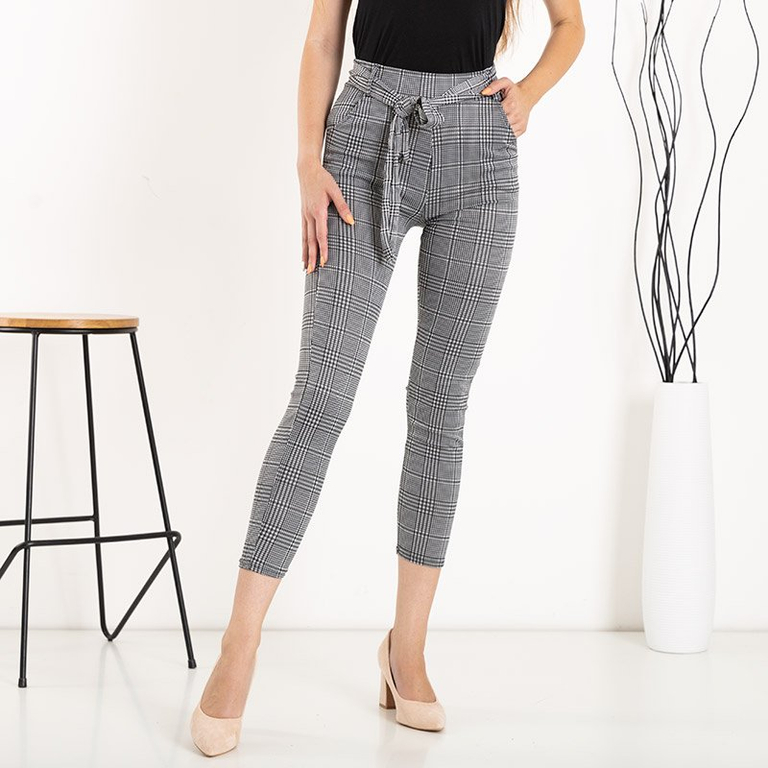Čiernobiele dámske houndstooth treggings s opaskom - Nohavice