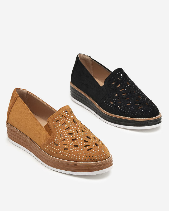 OUTLET Hnedé dámske topánky s kubickými zirkónmi Lamsiou - Obuv