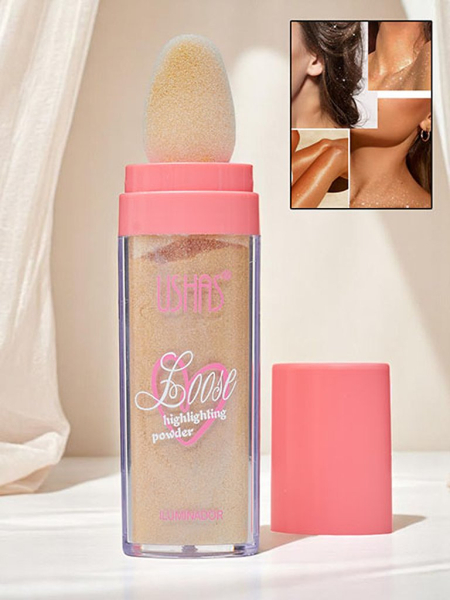 USHAS Sypký rozjasňovač na tvár s hubkou Golden Petal