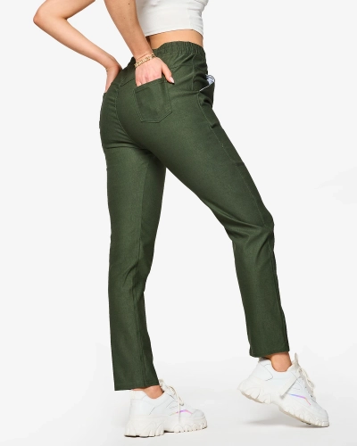 Dámske rovné nohavice z tkaniny v tmavozelenej farbe PLUS SIZE- Oblečenie