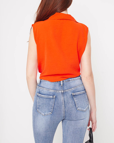 Oranžová crop top blúzka so zapínaním na gombíky - Oblečenie