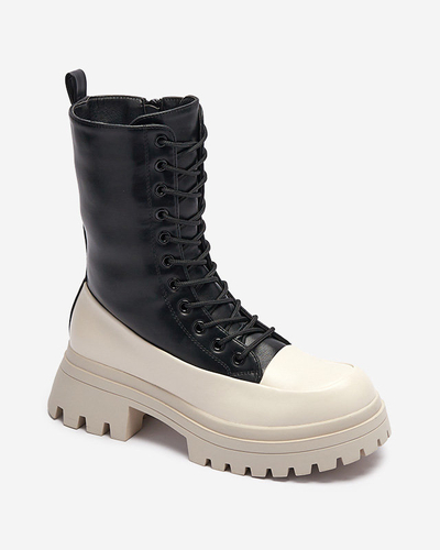 Čierno-béžové dámske vysoké čižmy Susker - Obuv