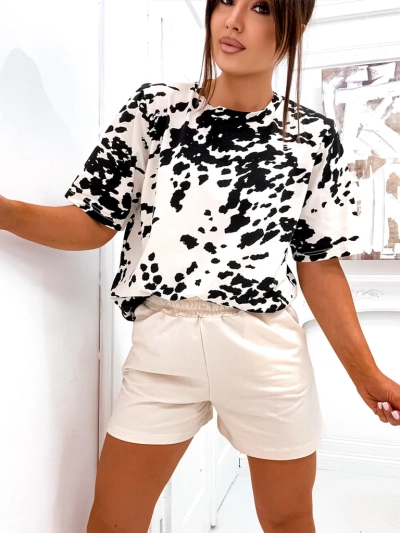 Royalfashion Dámsky bavlnený set s tričkom a šortkami COW