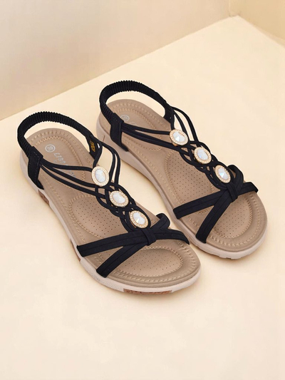 Ženski sandali Royalfashion Callista – črni espadrile s cirkoni za poletje