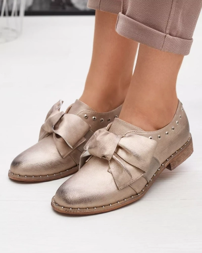 Zlaté dámske poltopánky s mašľou Entera - Obuv