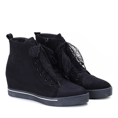 Czarne sneakersy wiązane koronkową wstążką Luna - Obuwie