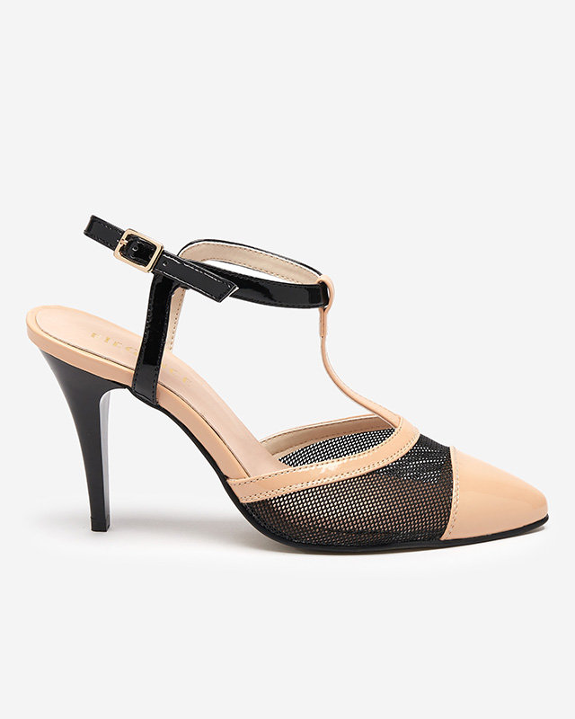 Béžovo-čierne dámske sandále na vysokom podpätku so zakrytými prstami Niddl- Footwear