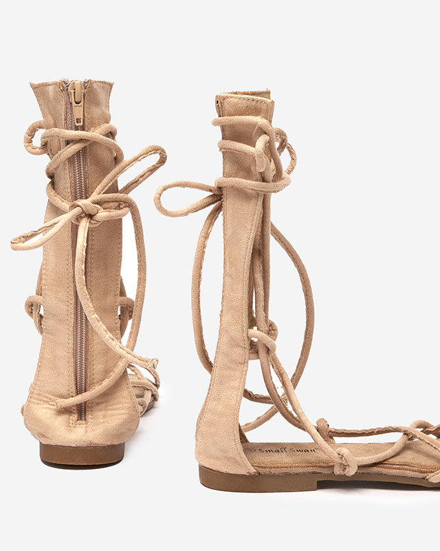 Béžové gladiátorské sandále do polovice lýtok Jeniso - Obuv