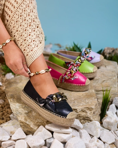 OUTLET Royalfashion Dámske espadrilky s mašľou v čiernej farbe Fanfoss