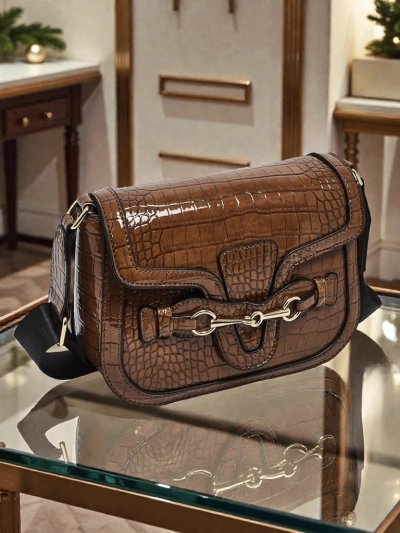 Ženska torbica Aurora Temno rjava Usnjena Elegantna