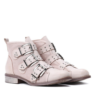 Różowo-beżowe workery z trzema klamrami Momo - Obuwie