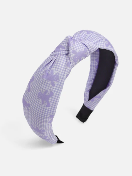 Royalfashion Naglavni trak za lase s pletenico v karirastem vzorcu in medvedki