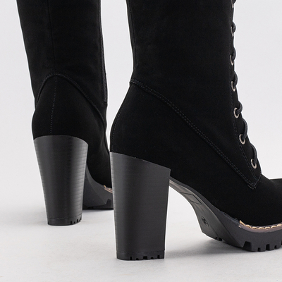 Čierne dámske čižmy na viazanie na stĺpiku Mastio - Obuv