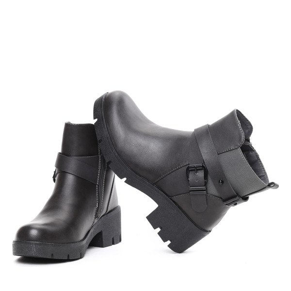 Grafitowe botki na grubym obcasie Geltrude- Obuwie