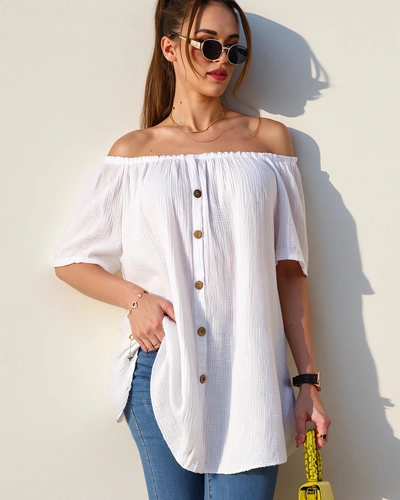 Royalfashion Dámska bavlnená blúzka a'la španielsky štýl s dekoratívnymi gombíkmi