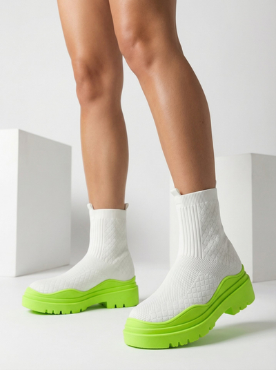 Bielo-zelené dámske čižmy s plochým podpätkom Seritis - Obuv