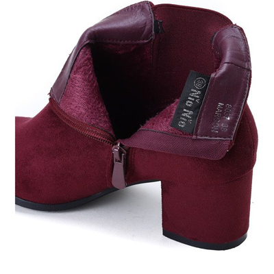 Bordowe botki na słupku Lina- Obuwie