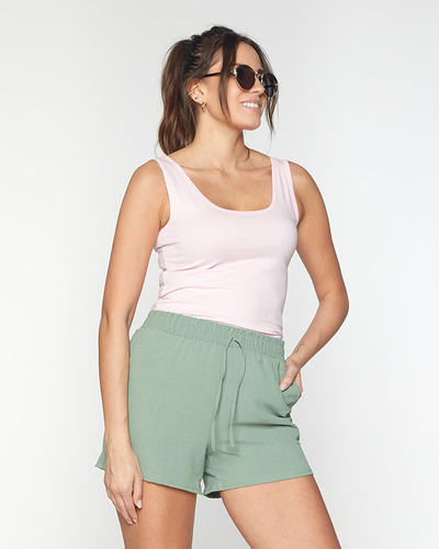 Dámske zelené látkové šortky PLUS SIZE - Oblečenie