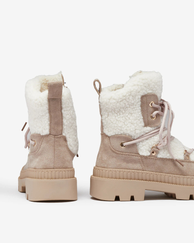 Royalfashion Svetlohnedé dámske trapperské čižmy s ovčou kožou Getatsa