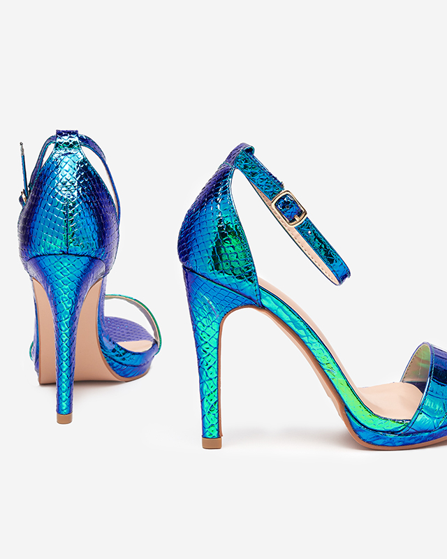 Modré dámske holografické sandále na podpätku Fasiro - Obuv
