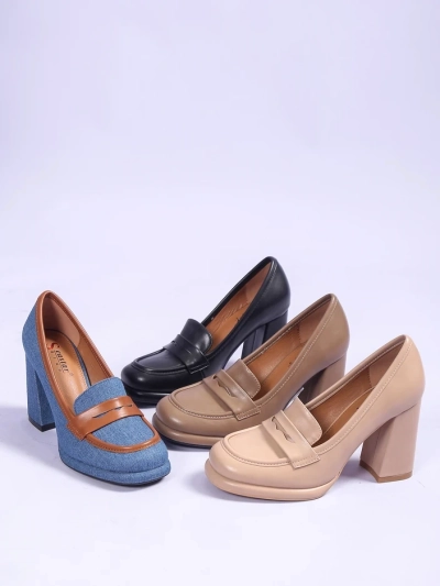 Royalfashion Dámske denimové mokasíny na blokovom podpätku Jozenas