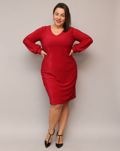 Royalfashion Trblietavé dámske šaty pred kolená v červenej farbe PLUS SIZE