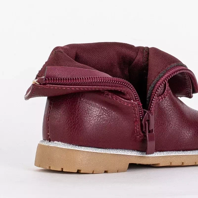 Dievčenské čižmy bordovej farby s ozdobným zvrškom Nokimi-Shoes