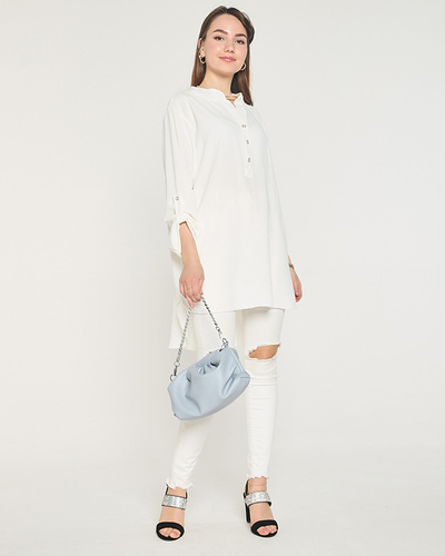 Dámske biele dlhé tričko na gombíky - Oblečenie