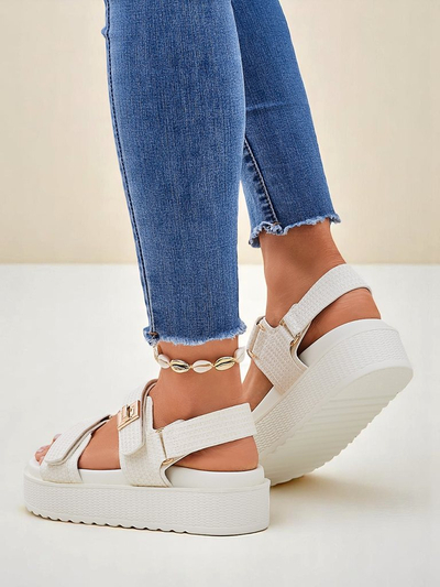 Royalfashion Kallisto – Beli ženski sandali s platformo, ekološko usnje