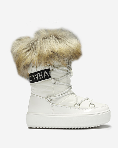 Biele detské slip-on topánky a'la snow boots s kožušinkou Asika - Obuv