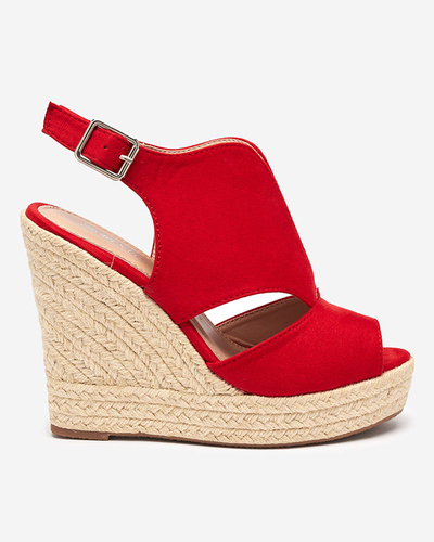 Červené eko semišové dámske klinové sandále Devof - Footwear