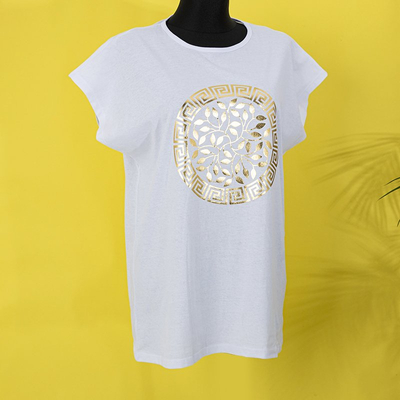 Biele dámske tričko s gréckym ornamentom PLUS SIZE - Oblečenie