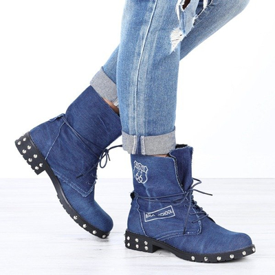 Jeansowe workery z naszywkami Claire- Obuwie