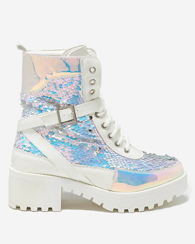 OUTLET Biele dámske čižmy s flitrami od značky Impresa - Obuv