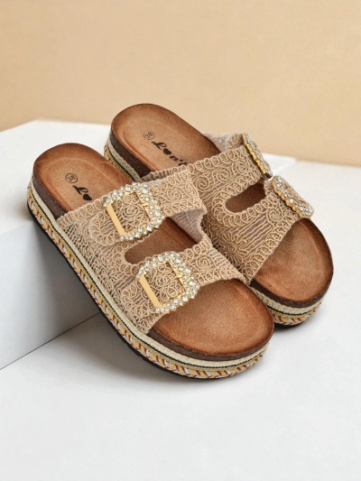 Royalfashion Dámske sandále s ozdobnými kamienkami na prackách GlamCork