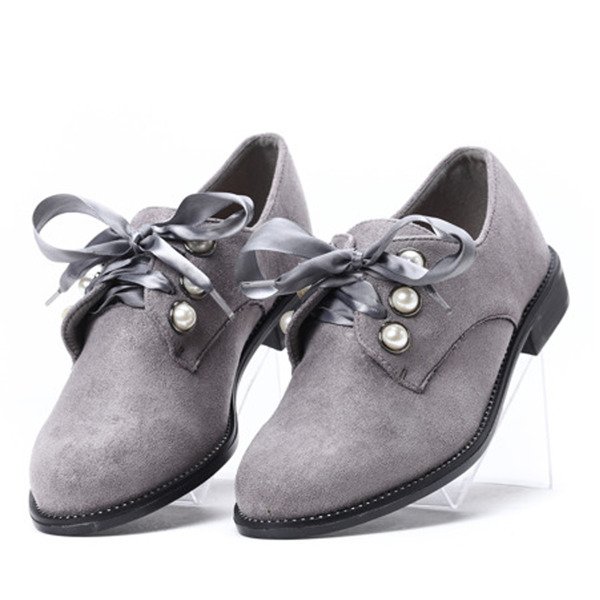 Szare półbuty z perełkami Perle- Obuwie