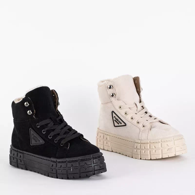 OUTLET Béžové dámske čižmy na šnurovanie na platforme Tessi - Obuv