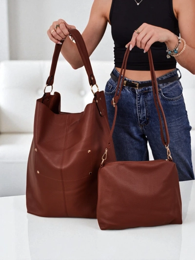 Aurelia Grande Camel - Velika torba A4 iz eko usnja, pas, zadrga, stilski shopper