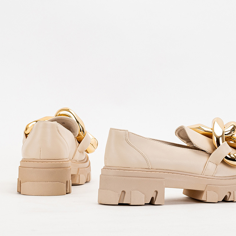 OUTLET Béžové dámske topánky so zlatou retiazkou Kesoni - Obuv