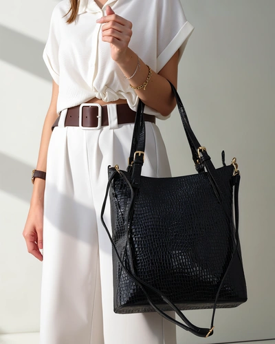 Royalfashion Dámska veľká lakovaná kabelka s embosovaním