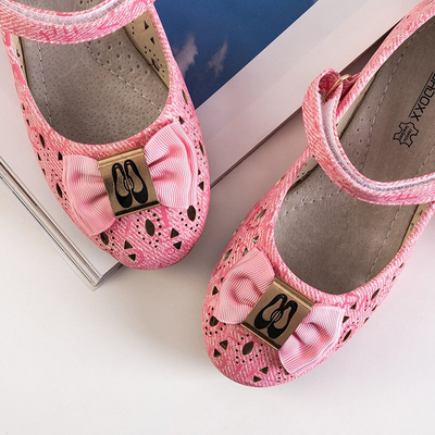 Dievčenské ružové prelamované baleríny s mašľou Turina - Topánky