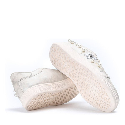 Beżowe tenisówki z perełkami i cyrkoniami Flora - Obuwie