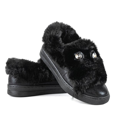 Čierne slip on s kožušinou Manifik - Obuv