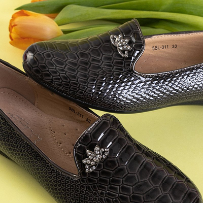 Tmavošedé dievčenské baleríny so zvieracím razením Zarita - Obuv