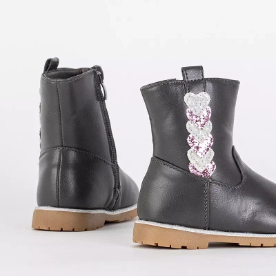 OUTLET Šedé dievčenské čižmy s ozdobným zvrškom Nokimi-Shoes